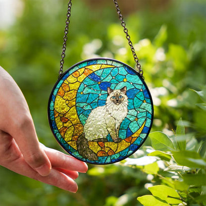 Cat On Moon Stained Glass Suncatcher