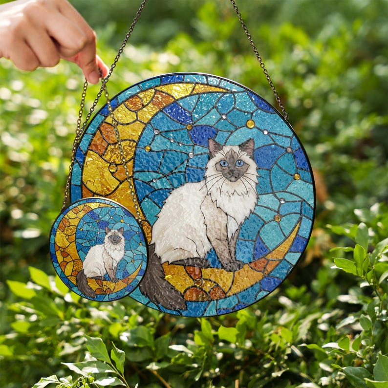 Cat On Moon Stained Glass Suncatcher