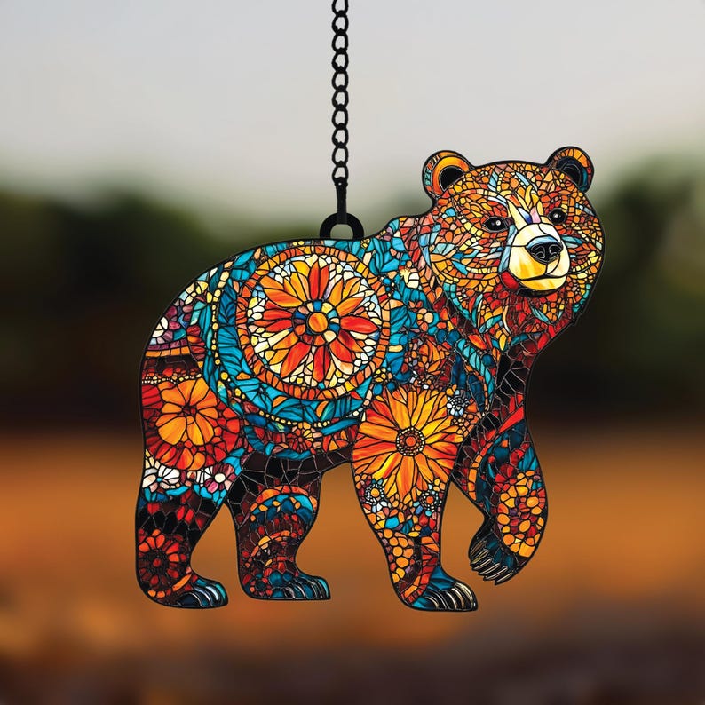 Mandala Bear Stained Glass Suncatcher