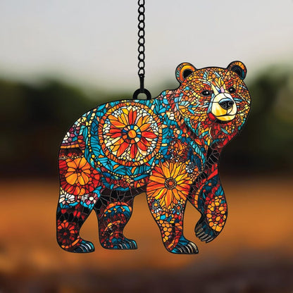 Mandala Bear Stained Glass Suncatcher