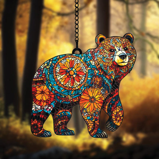 Mandala Bear Stained Glass Suncatcher