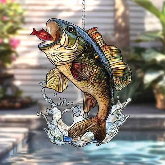 Jumping Bass Stain Glass Suncatcher