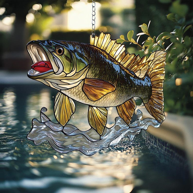 Jumping Bass Stain Glass Suncatcher