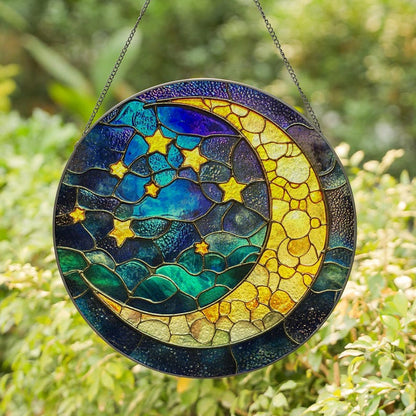 Moon and Stars Stain Glass Suncatcher