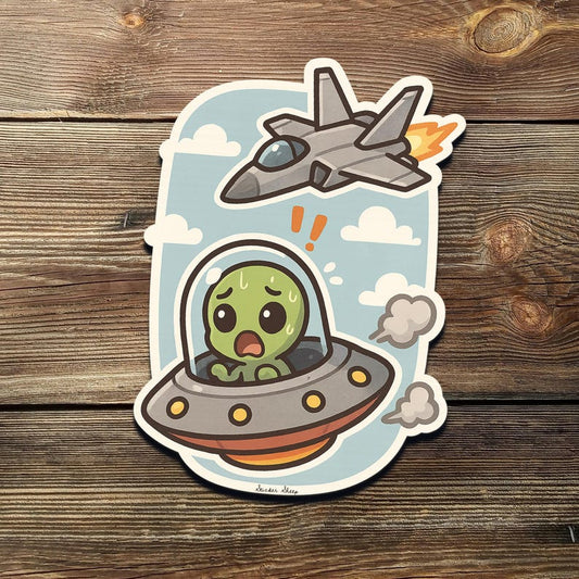 Funny Alien in UFO Sticker