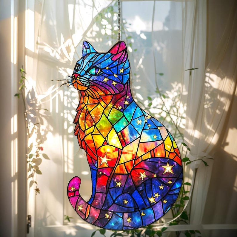 Galaxy Cat Stain Glass Suncatcher