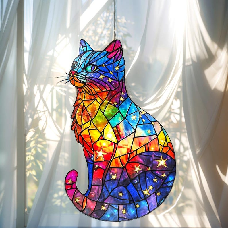 Galaxy Cat Stain Glass Suncatcher