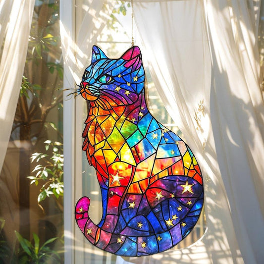 Galaxy Cat Stain Glass Suncatcher