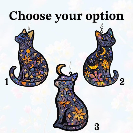 Celestial Cat Stain Glass Suncatcher