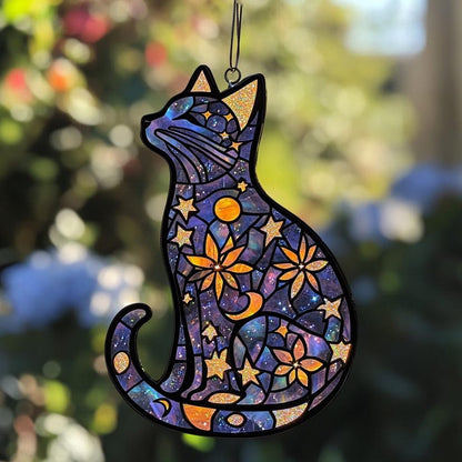 Celestial Cat Stain Glass Suncatcher