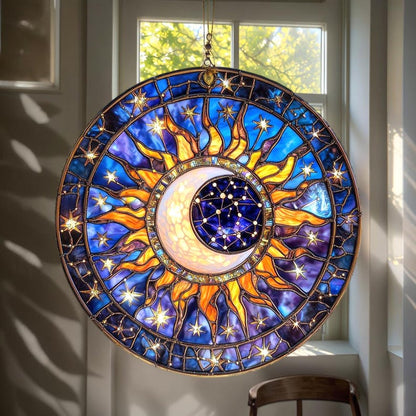 Celestial Sun Moon Stained Glass Suncatcher
