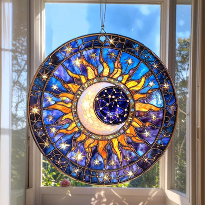 Celestial Sun Moon Stained Glass Suncatcher