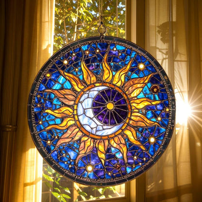Celestial Sun Moon Stained Glass Suncatcher