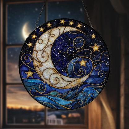 Moon and Star Stained Glass Suncatcher