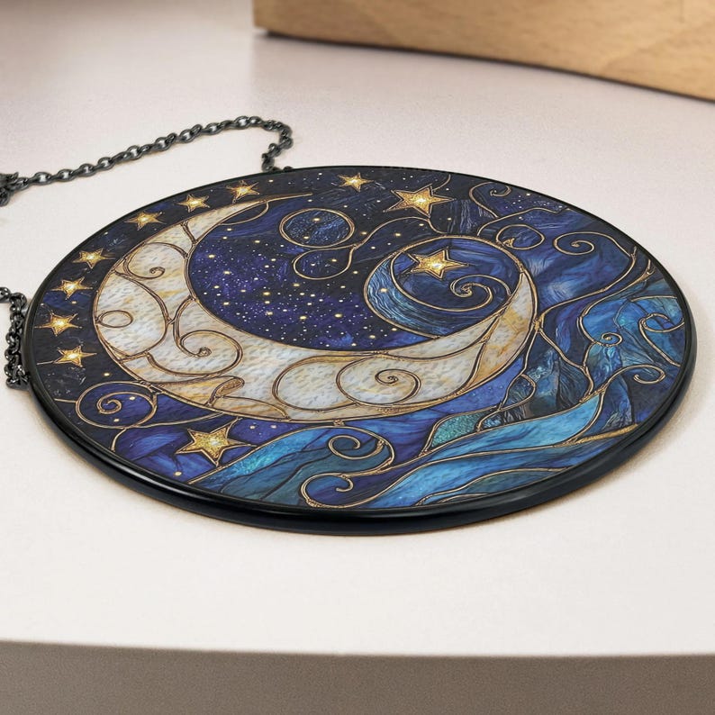 Moon and Star Stained Glass Suncatcher