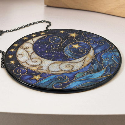 Moon and Star Stained Glass Suncatcher