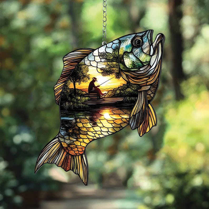Sunset Fisherman Acrylic Window Hanging