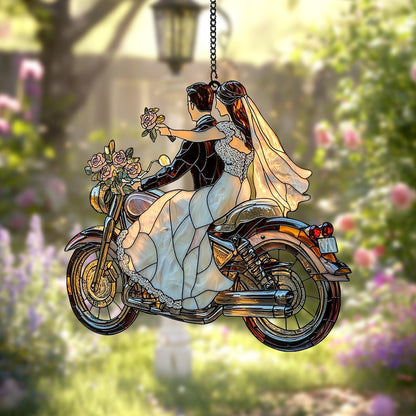 Romantic Biker Wedding Faux Stained Glass Suncatcher