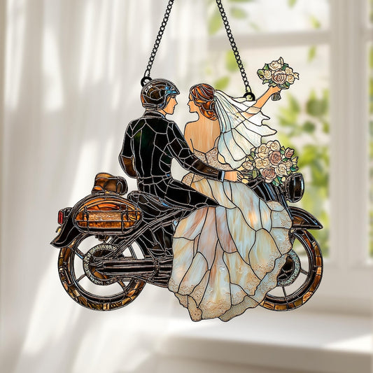 Romantic Biker Wedding Faux Stained Glass Suncatcher
