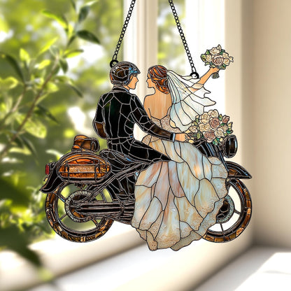 Romantic Biker Wedding Faux Stained Glass Suncatcher
