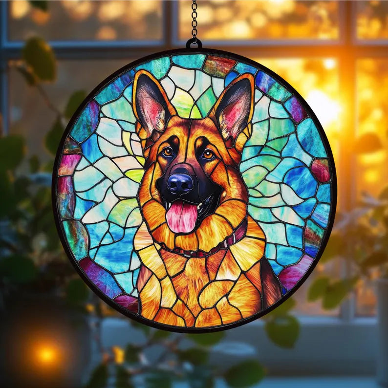 Custom Photo Dog Portrait Stained Glass Suncatcher