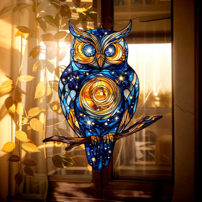 Galaxy Owl Stained Glass Suncatcher