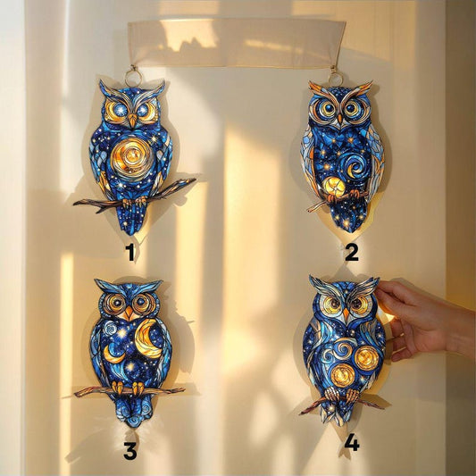 Galaxy Owl Stained Glass Suncatcher