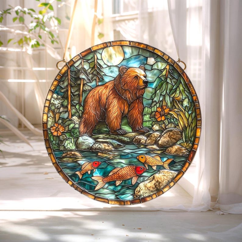 Grizzly Bear Stained Glass Suncatcher