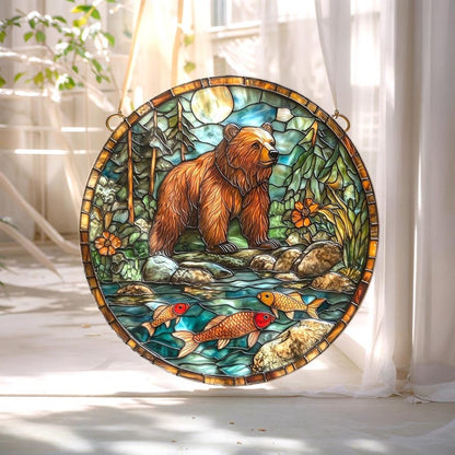 Grizzly Bear Stained Glass Suncatcher
