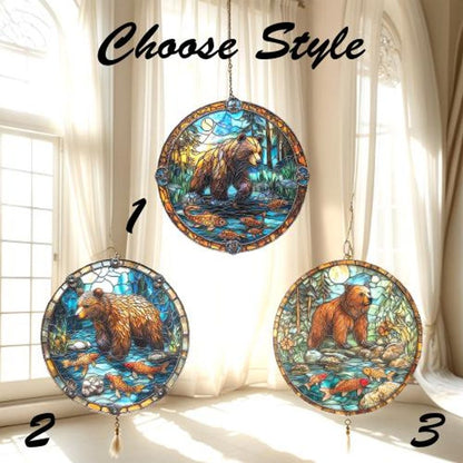 Grizzly Bear Stained Glass Suncatcher
