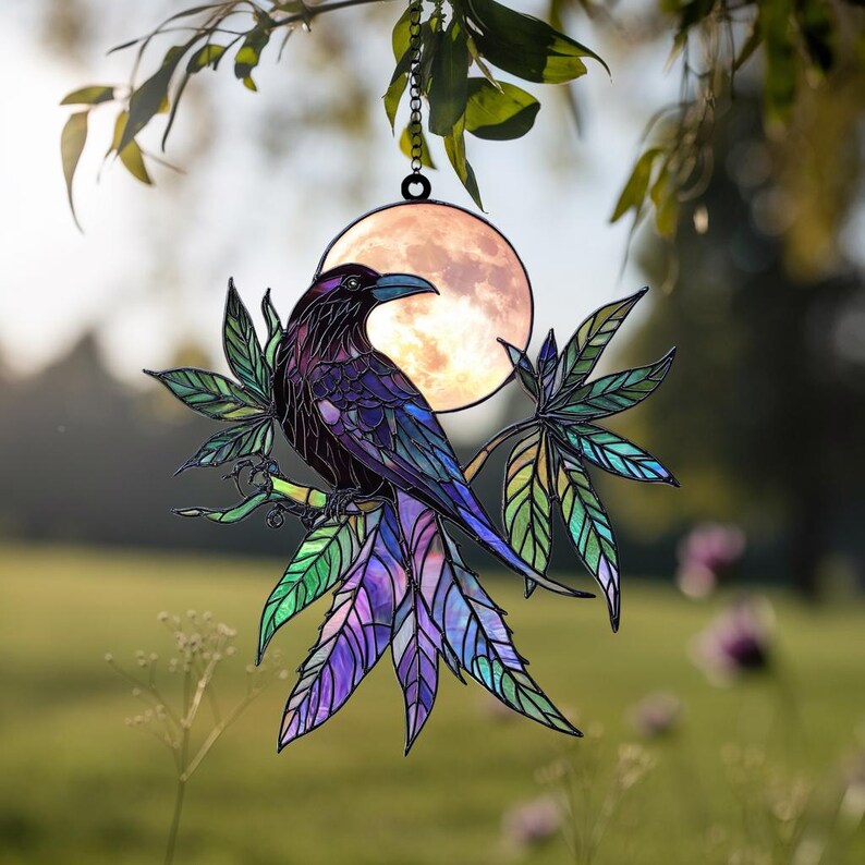 Mystic Raven Stained Glass Suncatcher
