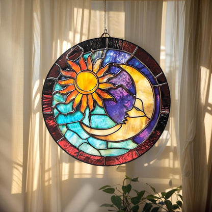 Sun and Moon Faces Stain Glass Suncatcher