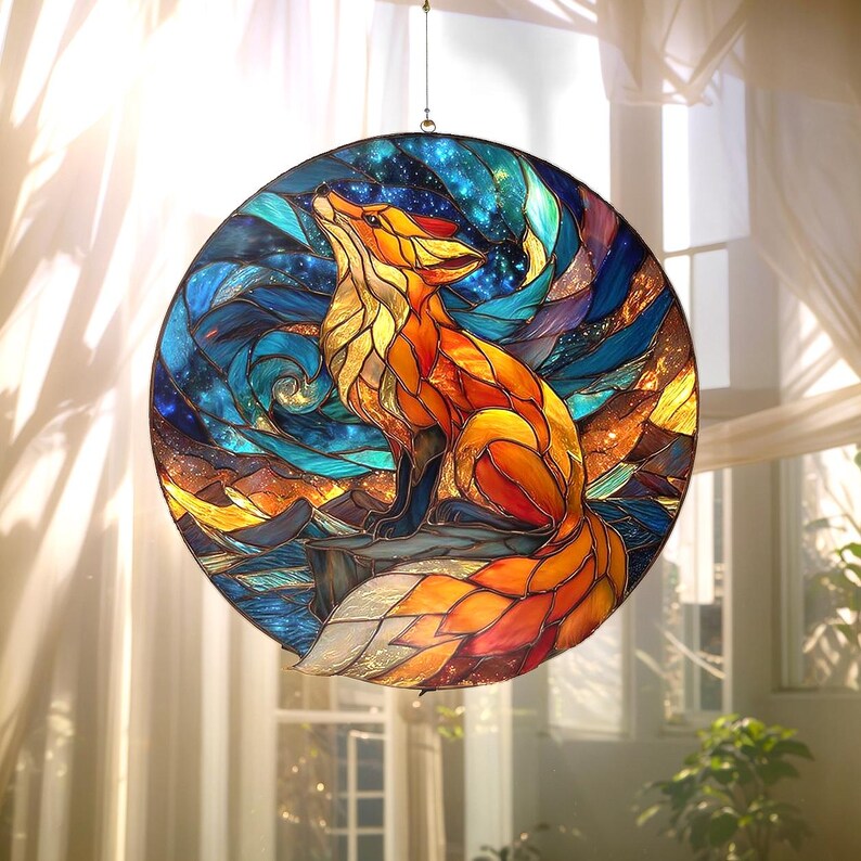 Celestial Fox Stain Glass Suncatcher