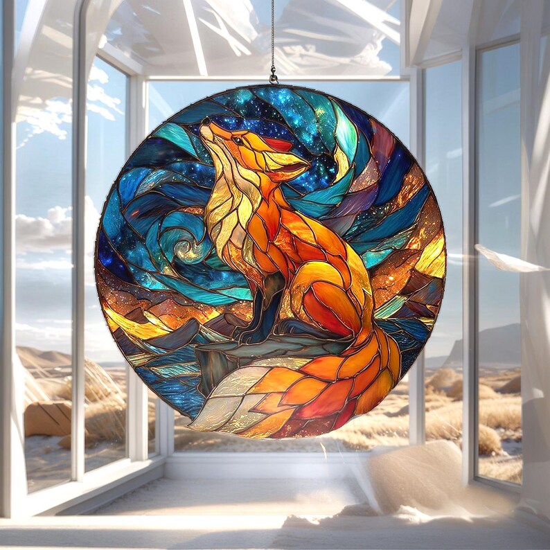 Celestial Fox Stain Glass Suncatcher