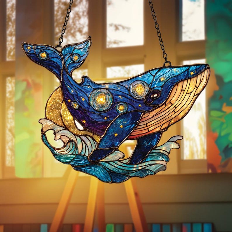 Galaxy Whale Stain Glass Suncatcher