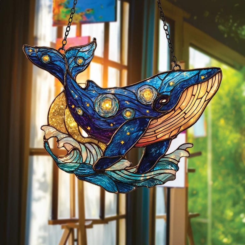 Galaxy Whale Stain Glass Suncatcher