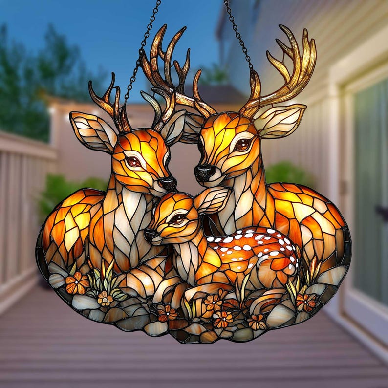 Acrylic Deer Family Window Hanging