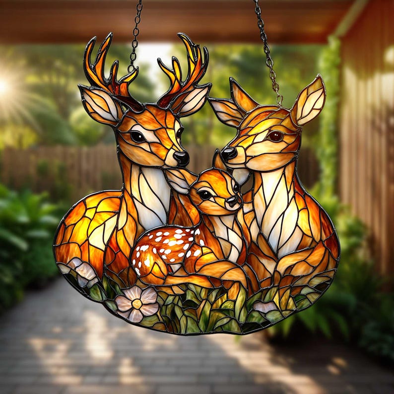 Acrylic Deer Family Window Hanging