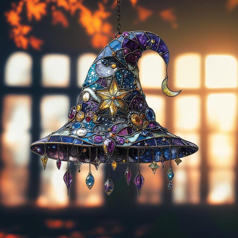 Mystical Witch Hat Stain Glass Suncatcher