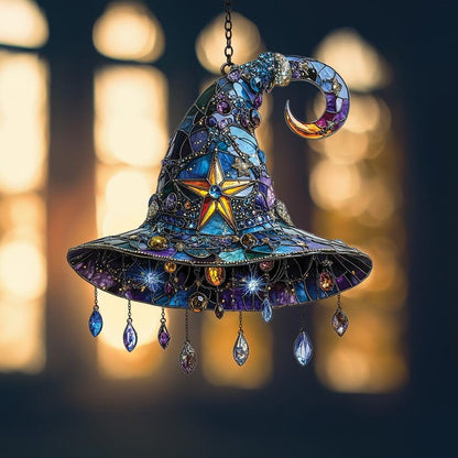Mystical Witch Hat Stain Glass Suncatcher
