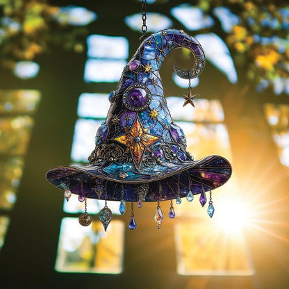 Mystical Witch Hat Stain Glass Suncatcher