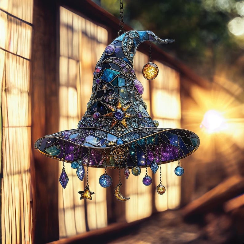 Mystical Witch Hat Stain Glass Suncatcher