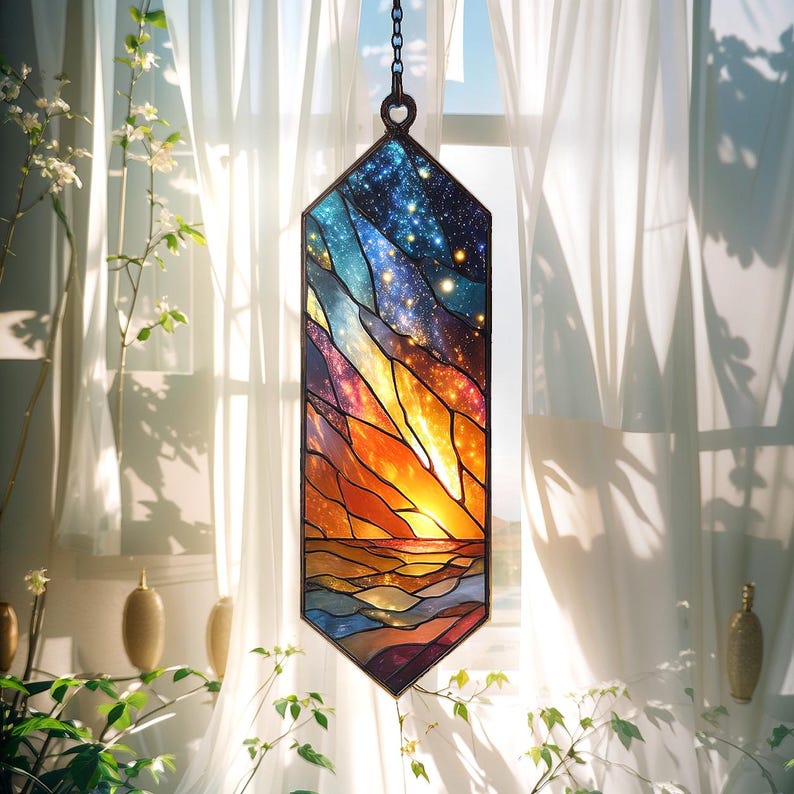 Galaxy Sunset Stained Glass Suncatcher