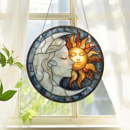 Moon and Star Stain Glass Suncatcher
