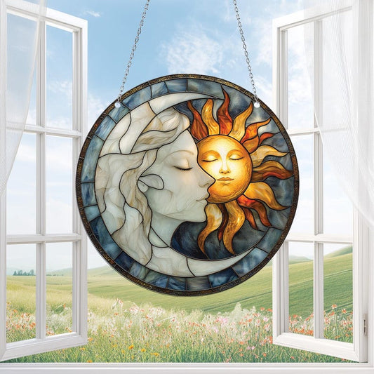 Moon and Star Stain Glass Suncatcher
