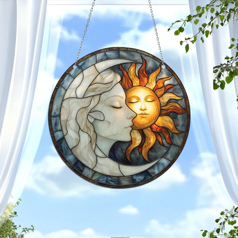 Moon and Star Stain Glass Suncatcher