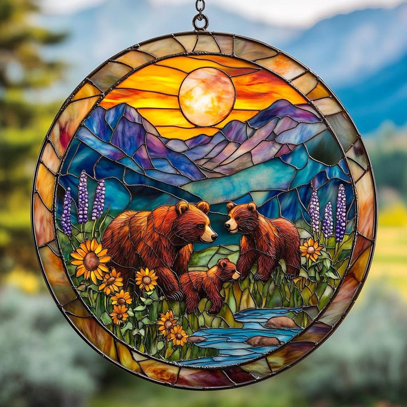 Bear Family Stained Glass Suncatcher