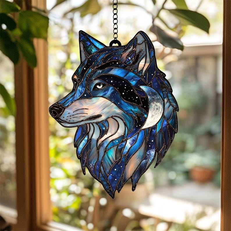 Wolf Moon Stain Glass Suncatcher