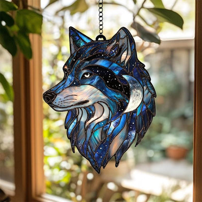 Wolf Moon Stain Glass Suncatcher