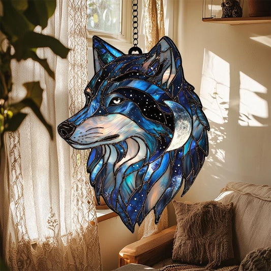 Wolf Moon Stain Glass Suncatcher
